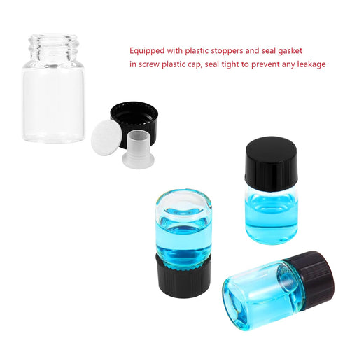 2ml Clear Glass Vials with Screw Caps and Plastic Stoppers, 1/2 Dram Small Liquid Sample Vial, Leak-Proof Vial, 25PCS