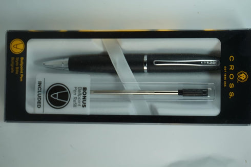 Cross Calais Signature Ballpoint Pen - Satin Black Barrel with Polished Mid Band and Bonus Black Refill
