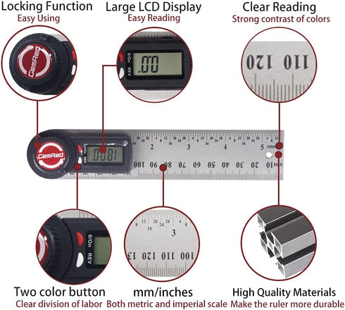 GemRed Digital Angle Finder Tool, 2 in 1 Angle Gauge, 7inch/200mm Stainless Steel Protractor
