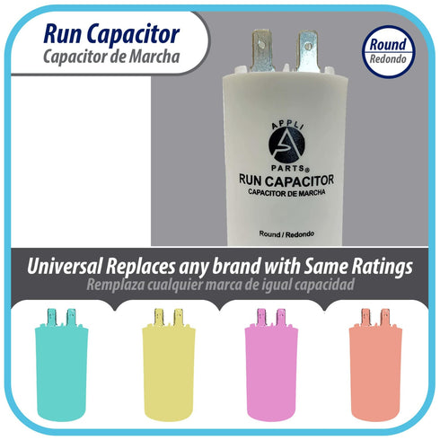 Appli Parts Run Capacitor for Electric Motors, 15 Mfd uF (microfarads) 250VAC Plastic Case with Terminals