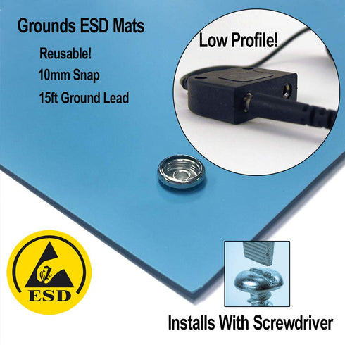 Alphastat Table Mat Grounding Kit - Universal Snap Kit with 15' 1 Meg Male Low Profile Ground Cord