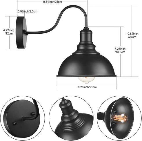 E26 (1-Light) YeLEEiNO Wall Lamps, Black Wall Sconce Lighting Barn Wall Light Industrial Vintage Farmhouse Wall Lamp