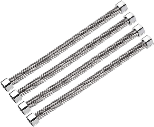 uxcell Corrugated Stainless Steel Flexible Water Line | 11.8inch Long G1/2 Female Threaded Connector with Washer, 4pcs