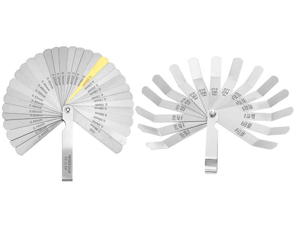 2-Piece 32-Blade Feeler Gauge and 16-Blade Offset Gauge Set, Dual Marked SAE & Metric Sizes