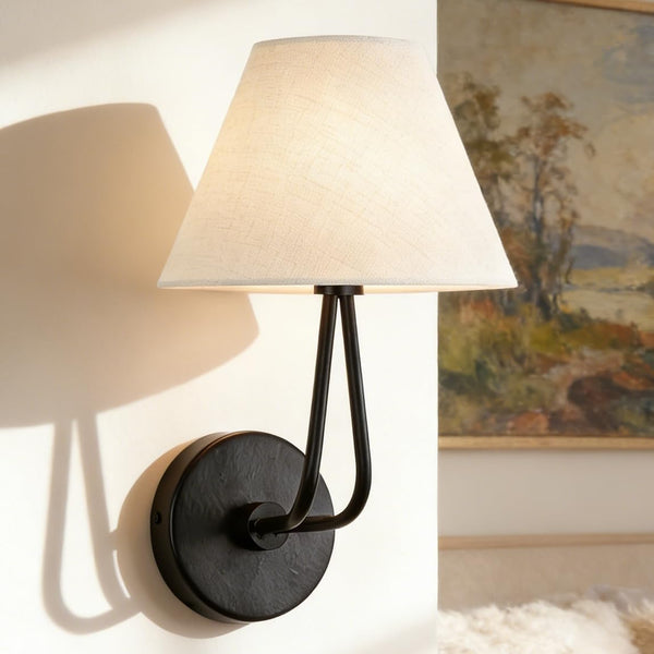 Generic Modern White Linen Wall Sconce, Handcrafted Wall Mounted Lamp with Double-Angle Arm,