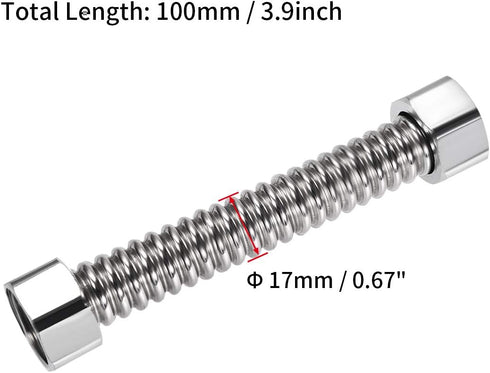 uxcell Corrugated Stainless Steel Flexible Water Line 3.9inch Long G1/2 Female Threaded Connector with Washer, 4pcs