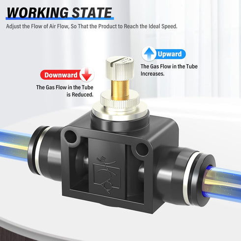 TAILONZ PNEUMATIC 4mm Tube OD Air Flow Control Valve, Push-to-Connect Fitting, In-Line Speed Controller