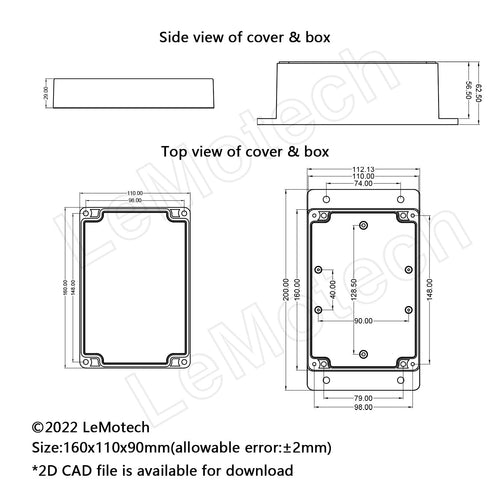 Junction Box IP65 Waterproof Dustproof ABS Plastic Universal Electric Project Enclosure, Black 6.3x4.3x3.5 inch