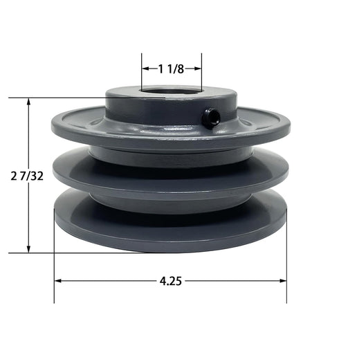 2BK45-1-1/8 V Belt Pulley, 4.25'' OD 1-1/8'' Bore, Cast Iron Material, BK Double Groove for "4L" or "A" Belts and "5L"