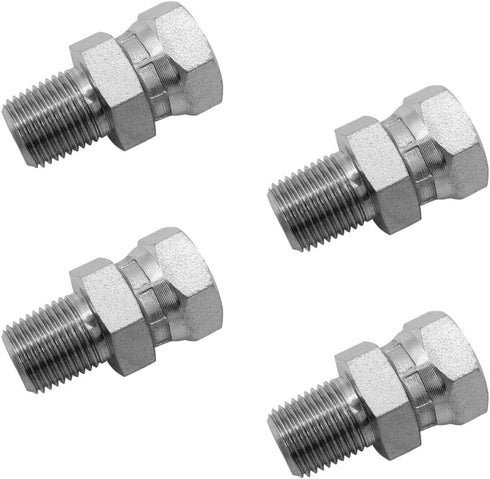 (4-PACK) 1404-02-02 Hydraulic Hose Adapter Fitting 1/8" Male to 1/8" Female Swivel, Carbon Steel Pipe Joints