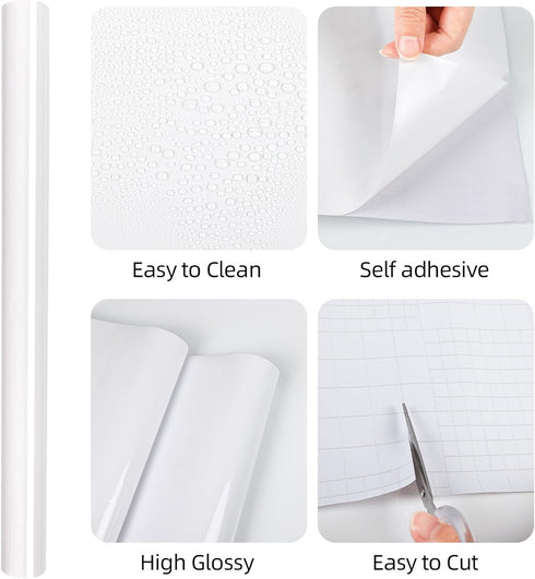TANONE Glossy White Contact Paper, 17.7" X 118" Waterproof Peel and Stick Wallpaper for Cabinets, Pure White