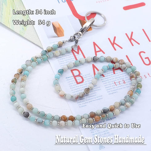 C&L Accessories Lanyard for ID Badges Holder, Beaded Cute Lanyard for Keys, Neck Lanyards for Women (Amazonite Stone)