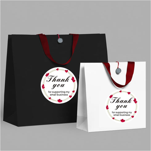 Jxuane 200 1.5 Inch Pcs Thank You Labels, Red Heart Pattern Thank You Stickers for Small Business, Self-Adhesive