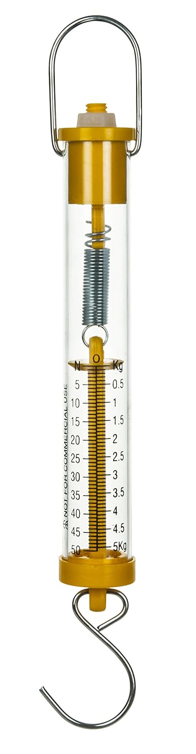 Eisco Labs Newton Force Meter Spring Scale - Max Capacity 50N, 5Kg, Dual Scale Labeled