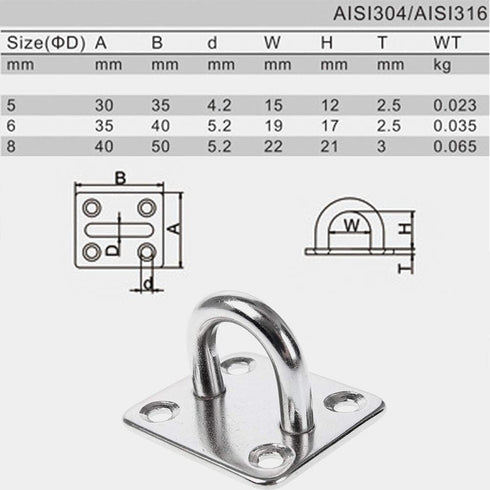 Heavy Duty U-Shaped Pad Eye Plate Staple Ring Hook Loop Sail Shade Hardware - Stainless Steel Hammock Hooks for Wall