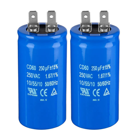 250uF/MFD CD60 Motor Start Capacitor, 250VAC 50/60Hz for Electric Motor Starting, 2 Pack