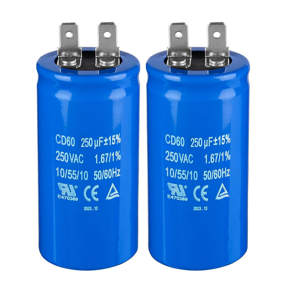 250uF/MFD CD60 Motor Start Capacitor, 250VAC 50/60Hz for Electric Motor Starting, 2 Pack