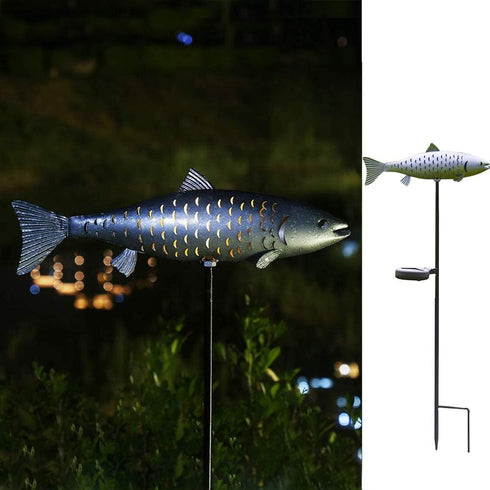 KAIXOXIN Solar Garden Lights Metal Fish Decorative Stake for Outdoor Patio Yard