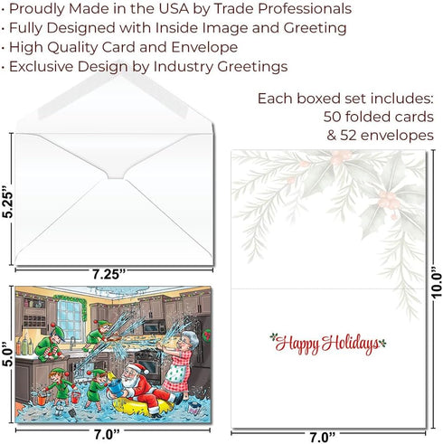 50-Pack Plumbing Christmas Greeting Cards Bulk Corporate Holiday Cards for Plumbers, Water Damage Restoration