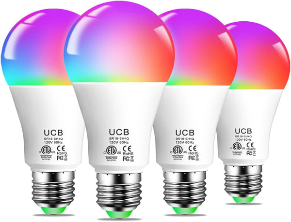 UCB Smart Light Bulbs 130W Equivalent, Color Changing, Works with Alexa, 16 Million Colors RGBWW, 1300LM A19 E26, 4 Pack