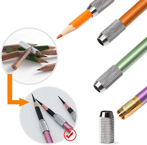 Pencil Extenders, Adjustable Dual Head Pencil Lengthener with Electric Eraser, 6 Pcs for Colored Pencils