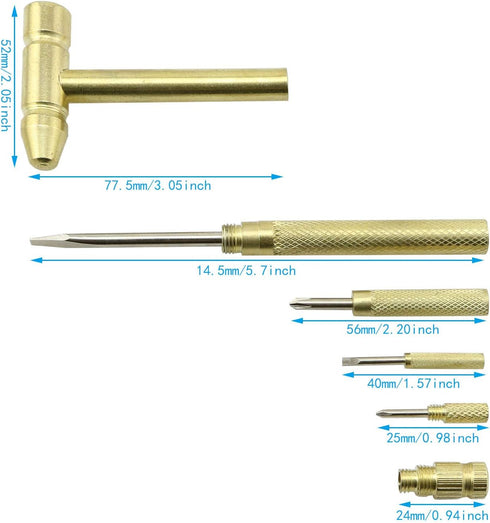 6 in 1 Mini Multifunction Copper Hammer and Screwdriver, Ideal Tool for Watchmaker, Jewelers, Golden Color