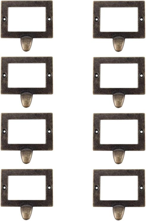 WEICHUAN 8-Pack Zinc Alloy Antique Bronze Label Frame Drawer Pulls - Vintage Industrial Style Handles for Drawers and