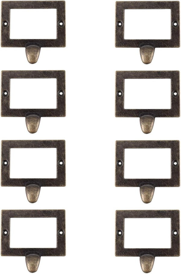 WEICHUAN 8-Pack Zinc Alloy Antique Bronze Label Frame Drawer Pulls - Vintage Industrial Style Handles for Drawers and