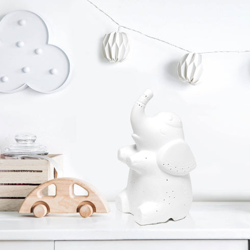 Simple Designs LT3337-WHT Fun Shaped Sitting Night Light Table Lamp, White Porcelain Elephant