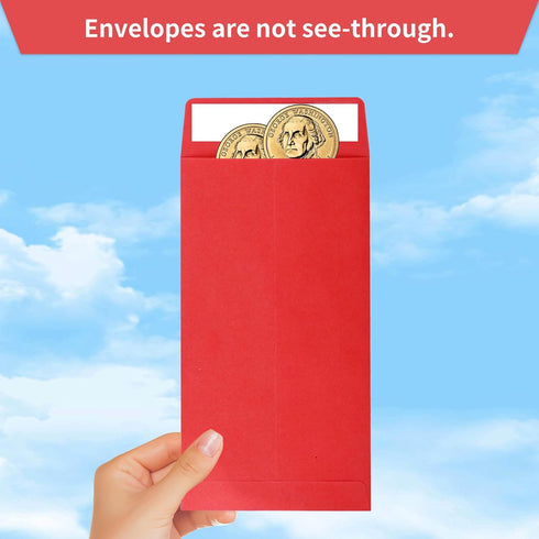 Red 100 Pack Cash Envelopes 3.5 x 6.5 inch, Coin Self Seal Envelopes for Savings Plan, Money Envelopes for Cash