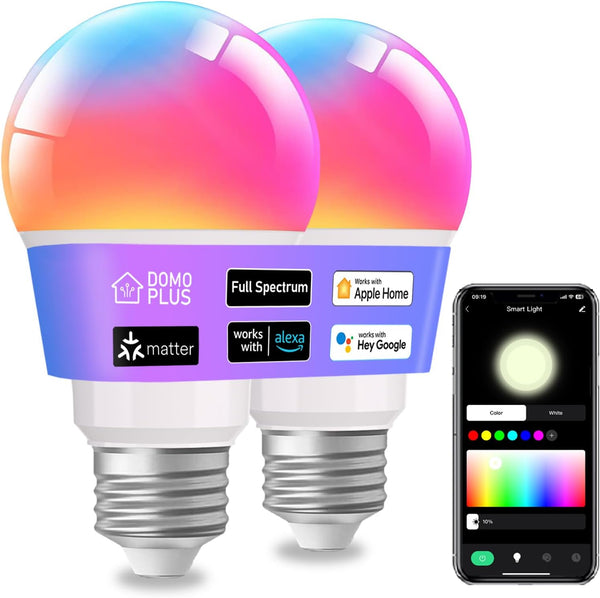Matter Smart Light Bulbs, Full Spectrum Light Bulb, WiFi LED Light Bulb, 16 Million Colors RGBWW, App & Voice Control,