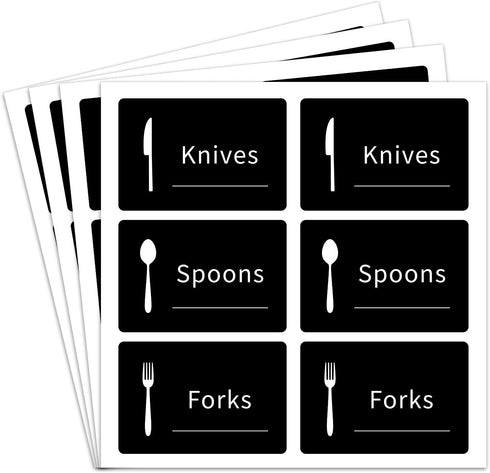 Black Cutlery Sign Stickers, Self Adhesive Labels for Marking Forks, Spoons, and Knives