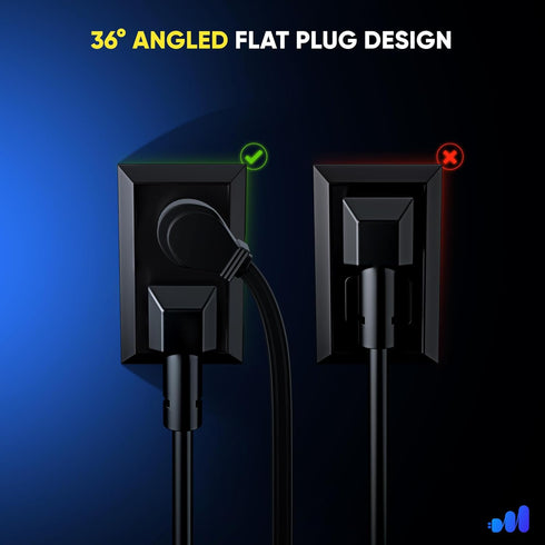 Maximm Extension Cord (15 Feet) 1 Outlet Flat Wire, 3-Prong 45 Angled Flat Plug, 16 AWG Power Cord - UL Certified (Black)