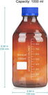 stonylab Storage Bottles with GL45 Screw Cap, 1000 ml Amber Borosilicate Glass Graduated Round Storage Bottle for Lab Reagent Media Storage Bottles with Blue Screw Cap, 1 Pack by stonylab