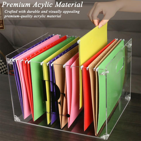 DF Acrylic File Holder with Handles, Clear File Organizer for Letter Size/A4 Folders, Desktop Hanging File Holder