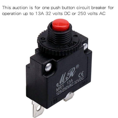 13 Amps Thermal Circuit Breakers, 125/250V AC 32V DC Push Button Manual Reset Overload Protector Switch 2 Pack