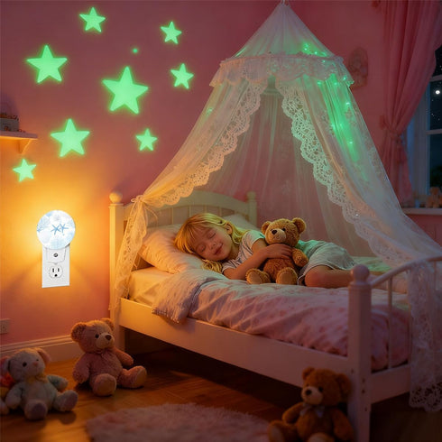 Olikked 0.5W Plug-in Coastal Blue Seaside Pattern Night Light Starfish Shells and Coral Nightlight with Dusk to Dawn