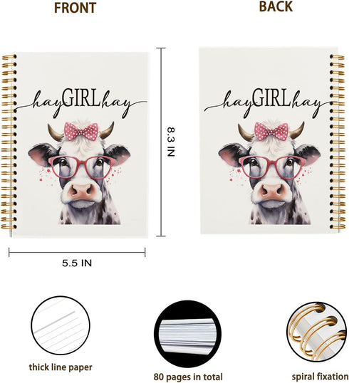 Preppy Cow Notebook Journal - Cow Gifts for Cow Lovers, College Ruled Hardcover Spiral Notebook 5.5 x 8.3