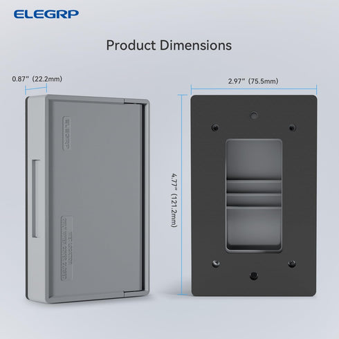 ELEGRP Horizontal Outdoor Cover, Weatherproof Wall Plate, 1-Gang 4.77 x 2.97 , 2 Pack, Grey