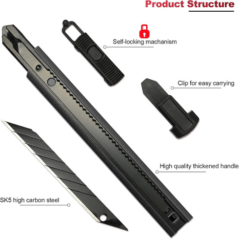 FOSHIO 3 Pack Retractable Utility Knife with 30 Degree Snap Off Blade 9MM, Box Cutter for Carton, Cardboard, and Office