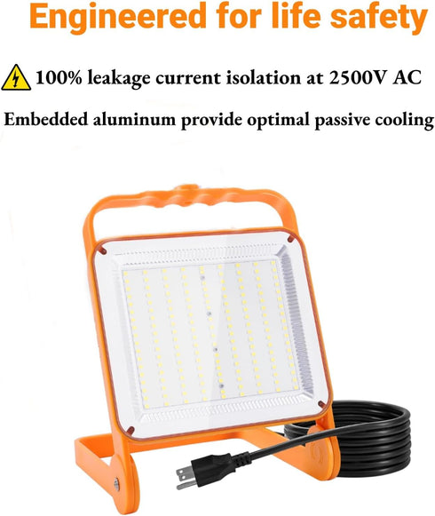 SETEN 2-Pack 50W 8,000LM (500W IP65 10ft 5000K Super Bright LED Work Light - Equivalent), Waterproof, Heavy Duty Cord