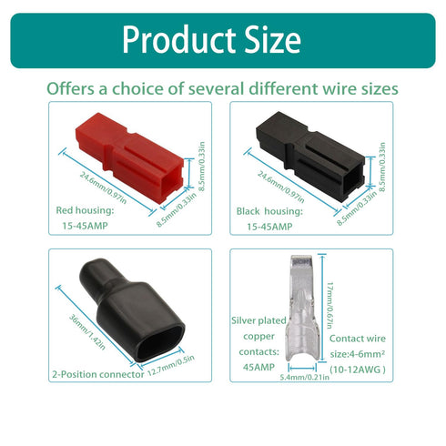 20 Pair 45A Quick Disconnect Terminals Connectors, Battery Connector Modular Power Connector with PVC Sleeve Cover