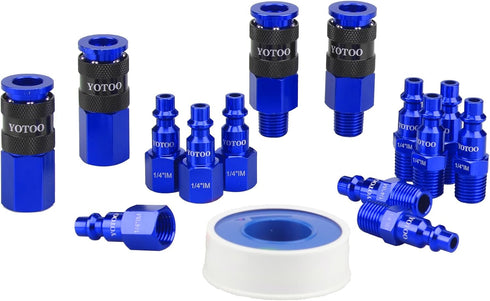 YOTOO Universal Air Coupler and Industrial Plug Kit, 15 Pcs Durable Aluminum Quick Connect Fittings