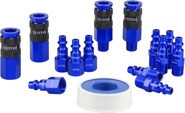 YOTOO Universal Air Coupler and Industrial Plug Kit, 15 Pcs Durable Aluminum Quick Connect Fittings