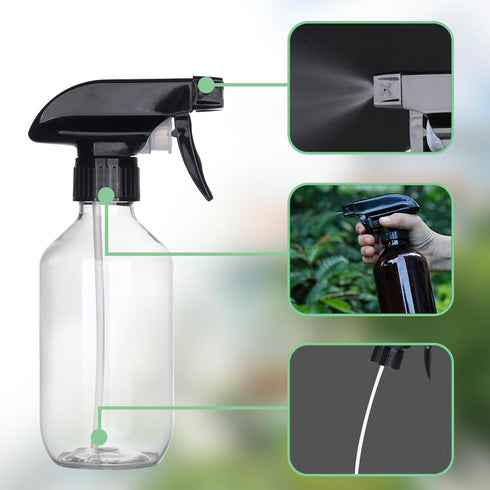 Plastic Spray Bottles Clear and Brown, 10oz/300ml Adjustable Head for Cleaning, Cooking