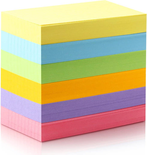 Tecmisse 1200 3x5 Inches 6 (1200) Pcs Ruled Index Cards, Colorful Index Cards Bulk, Heavy Colored Note Cards, Study