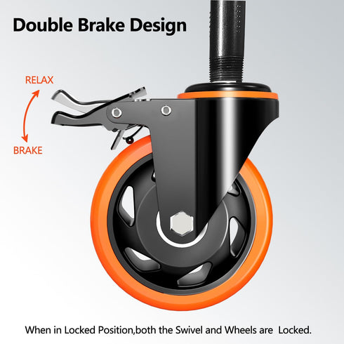 Heavy Duty 3 Inch Stem Caster, 1/2"-13 x 1" Safety Locking Caster Set of 4 for Industrial Cart and Furniture