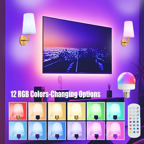 Set 10000mAh Dimmable Bulbs, 12 JKEYES Battery Operated Wall Sconces of Two, Gold Cordless Wall Sconce with RGB