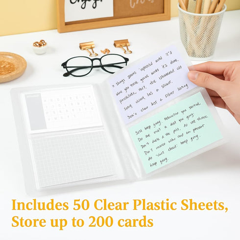 Jactales 3x5 50 200 Index Card Holder Organizer - Clear Card Binder for Flash Card, Note Card Storage, Sheets Plastic