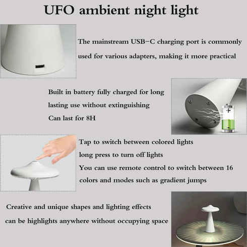 ANQIA 3 UFO Led Night Light for Kids,Flicker-Free USB Rechargeable Light Bedside Desk Lamps with Lighting Modes